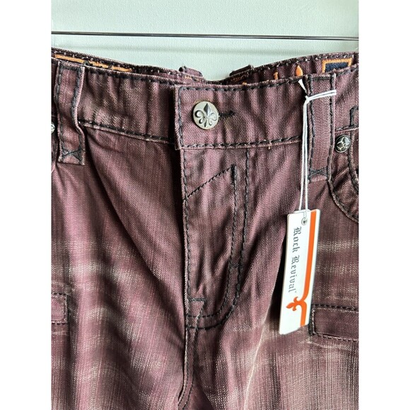 NWT ROCK REVIVAL MEN'S JEANS 42 38 JACK BIKER MOTO BURGUNDY new - Picture 10 of 16